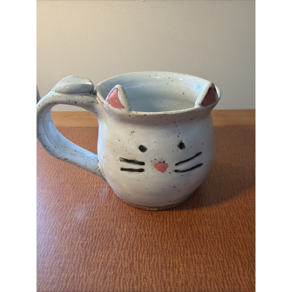 Handmade Pottery Cat Mug Coffee Signed